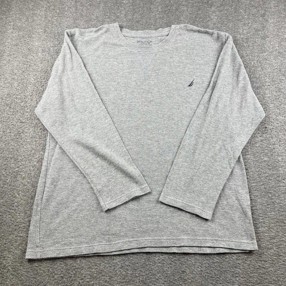 Nautica Sleepwear Men's Large Gray Waffle Knit Long Sleeve Shirt Lounge Top